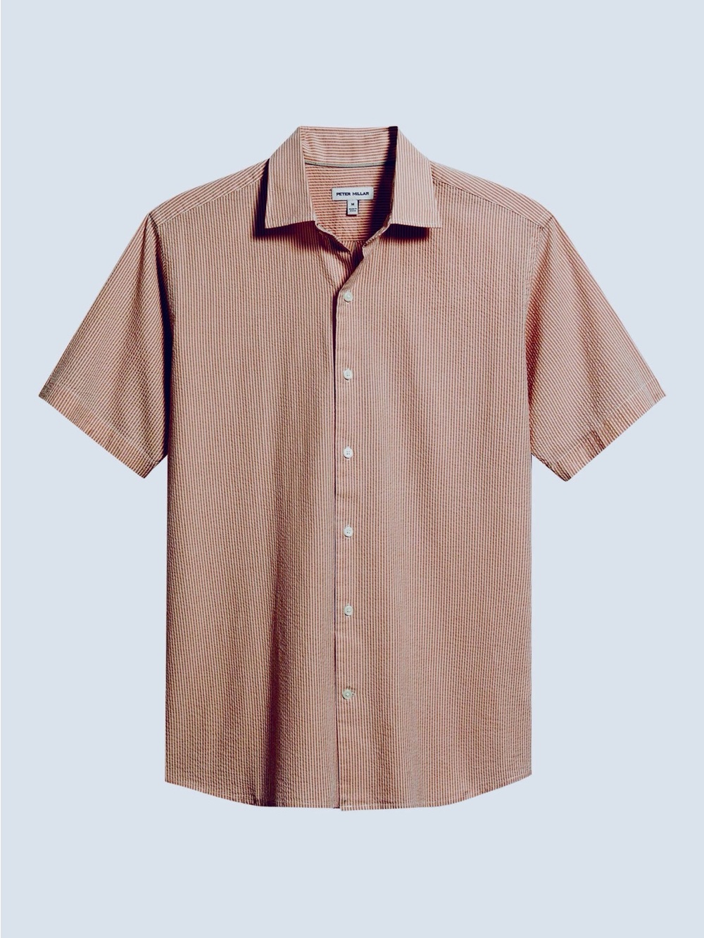 Peter Millar Coast Stripe Short Sleeve Cotton & Lyocell Seersucker Button-Up